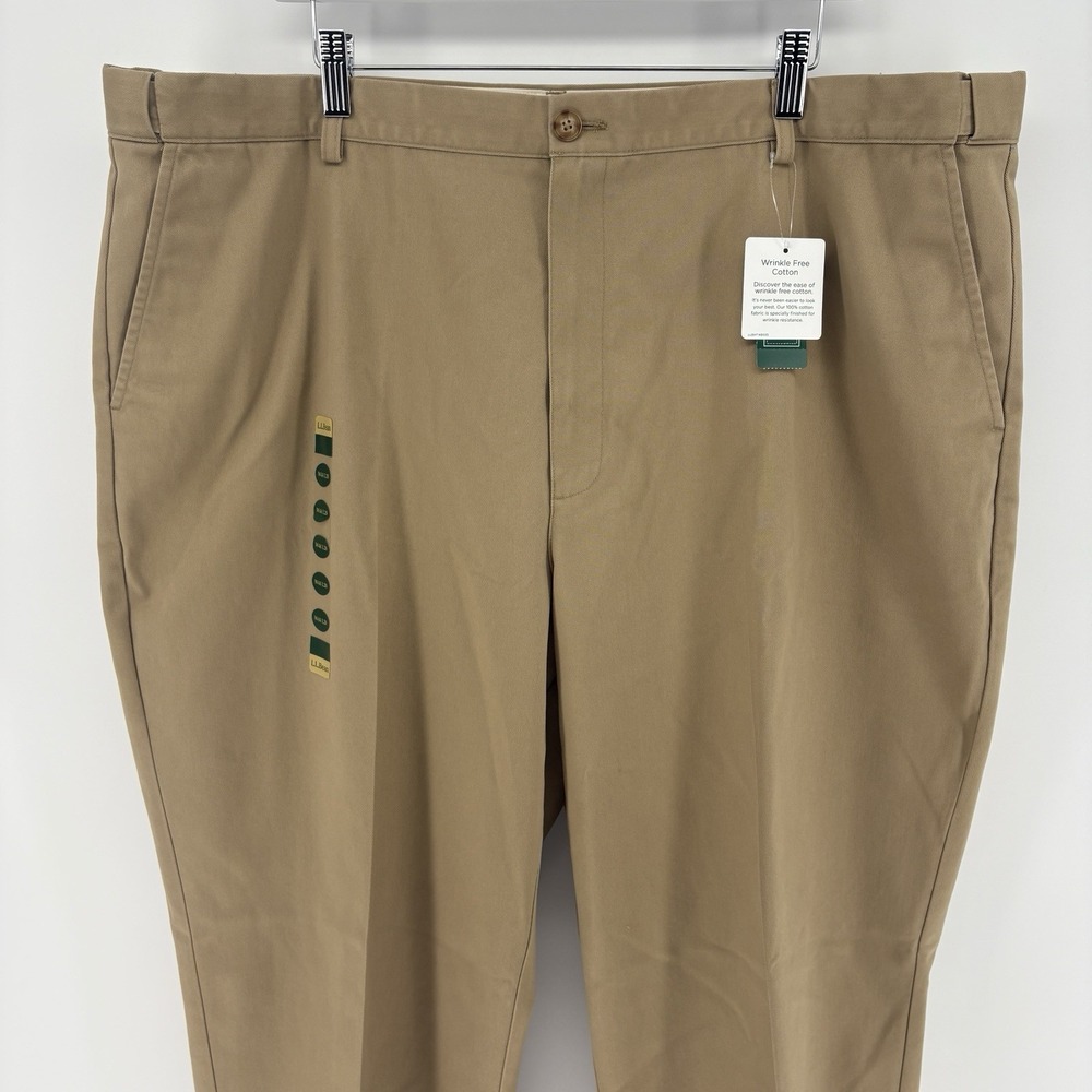 L.L.Bean Mens Chino Pants 44x28 NWT Comfort Waist Wrinkle Free Cotton Khaki